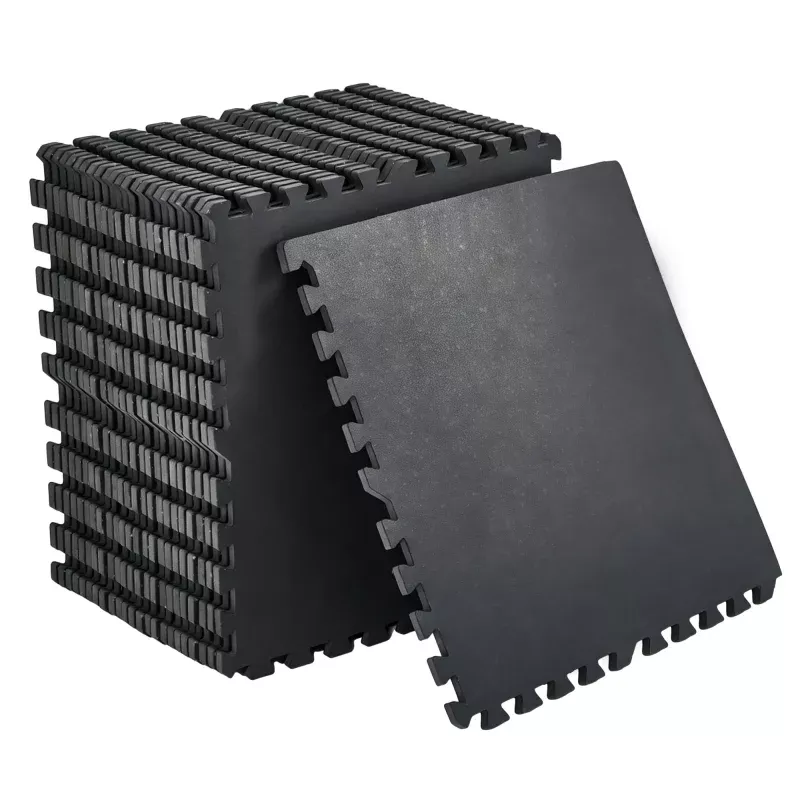 0.56″ Thick Interlocking Gym Floor Mats, 24″x24″ Rubber Top EVA Foam Puzzle Tiles (12 Pack, 48 Sq Ft), SGS Certified Non-Toxic Exercise Flooring for Treadmill & Weightlifting –Pure Black