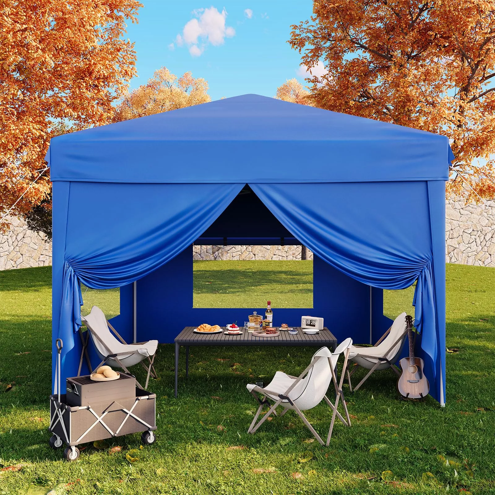 10×10 Pop Up Canopy Tent with 4 SideWalls, Easy Up Canopy with 3 Adjustable Height, Outdoor Sun Shade with 4 Sandbags & Carrying Bag for Camping, Parties,Outdoor Events-White