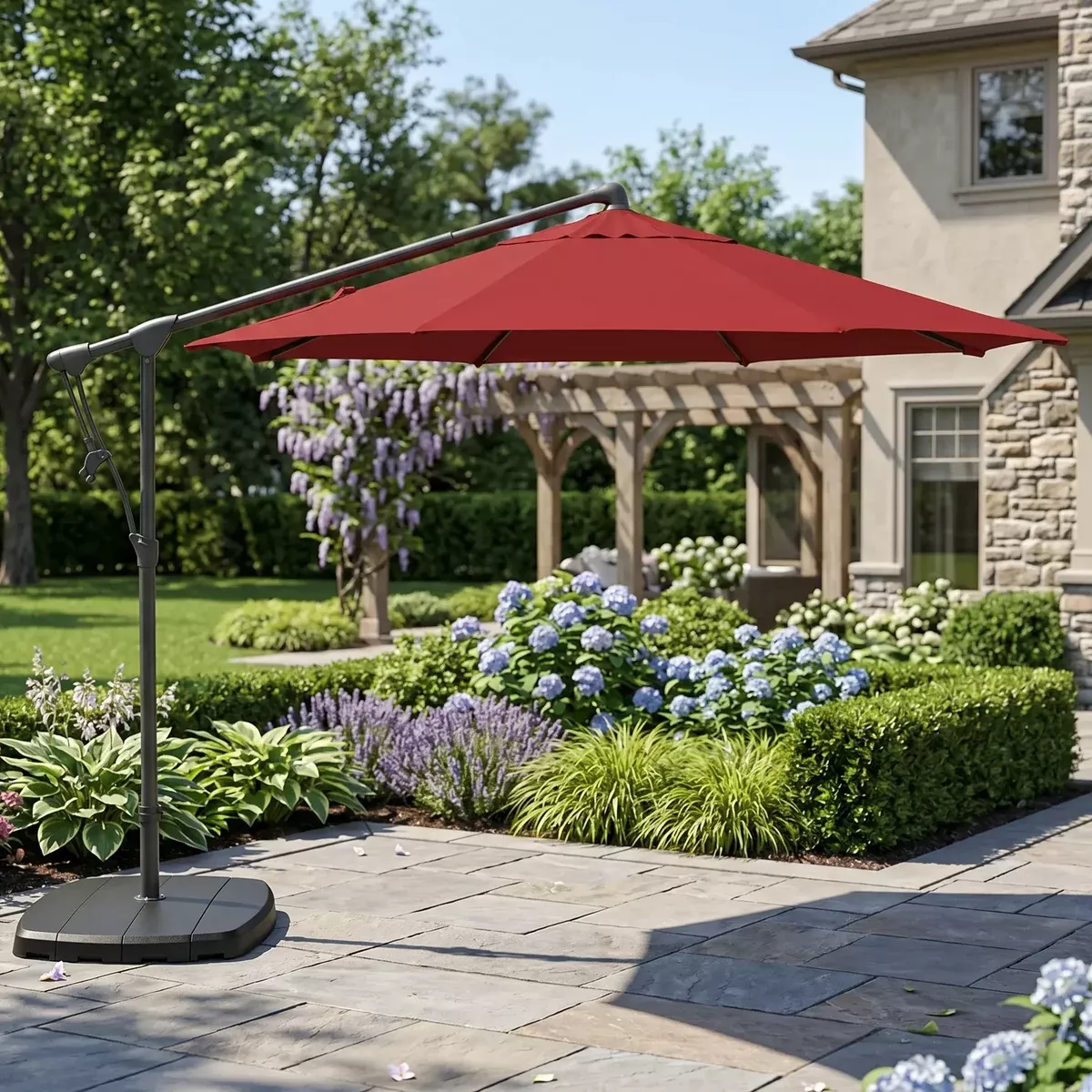 10' Classic Octagon Left-To-Right Tilt Cantilever Umbrella - Red