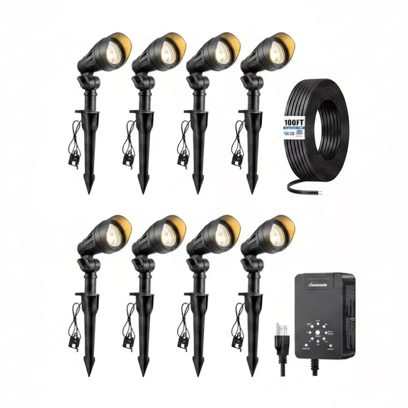 12V Landscape Lighting kit, 1x60W Transformer with Timer+8×3.2W Aluminum LED Low Voltage Landscape Spotlight Lights, 100FT Wire+8 Pack Connector for Patio Yard Garden – SHBLT02A