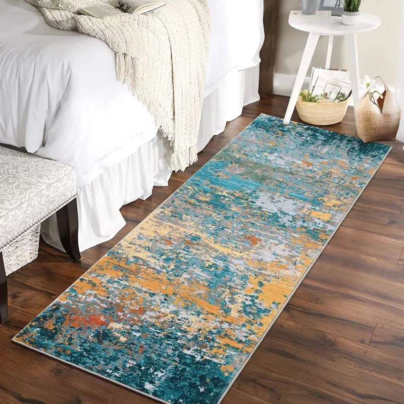 2×6 Modern Abstract Runner Rug Non Slip Soft Stain Resistant Low Pile Multi Color for Hallway Kitchen Bathroom