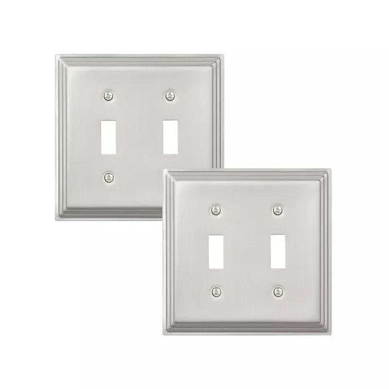 2-Pack Brushed Nickel Outlet Covers & Switch PlatesDecorative Metal Wall Plates for Light Switches & Double Toggle (1-Gang Standard Size)-HTTP07A