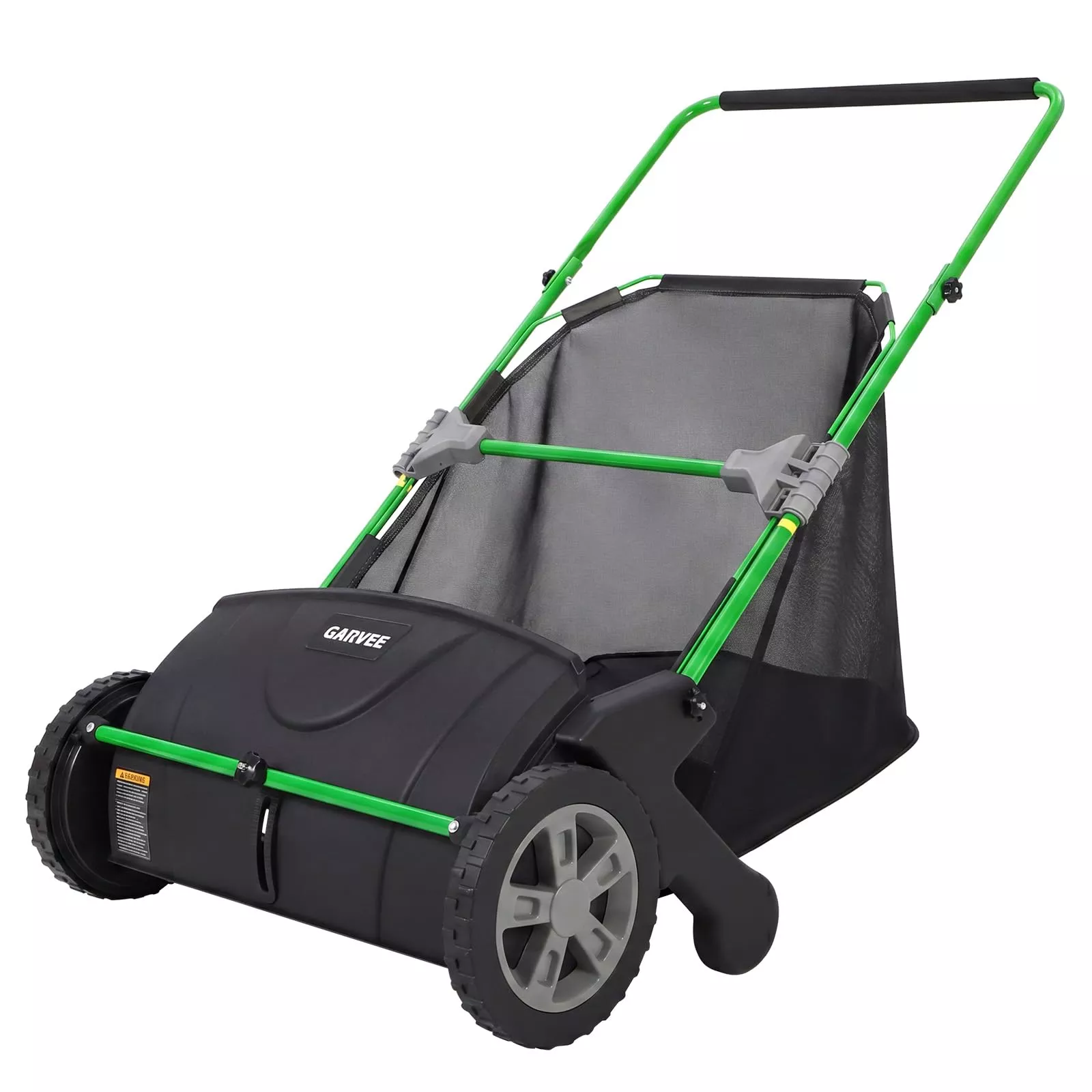 21-Inch Push Lawn Sweeper, 3.5 Cu. Ft. Grass and Leaf Collector with 4 Spinning Brushes, Adjustable Height, Black/Green