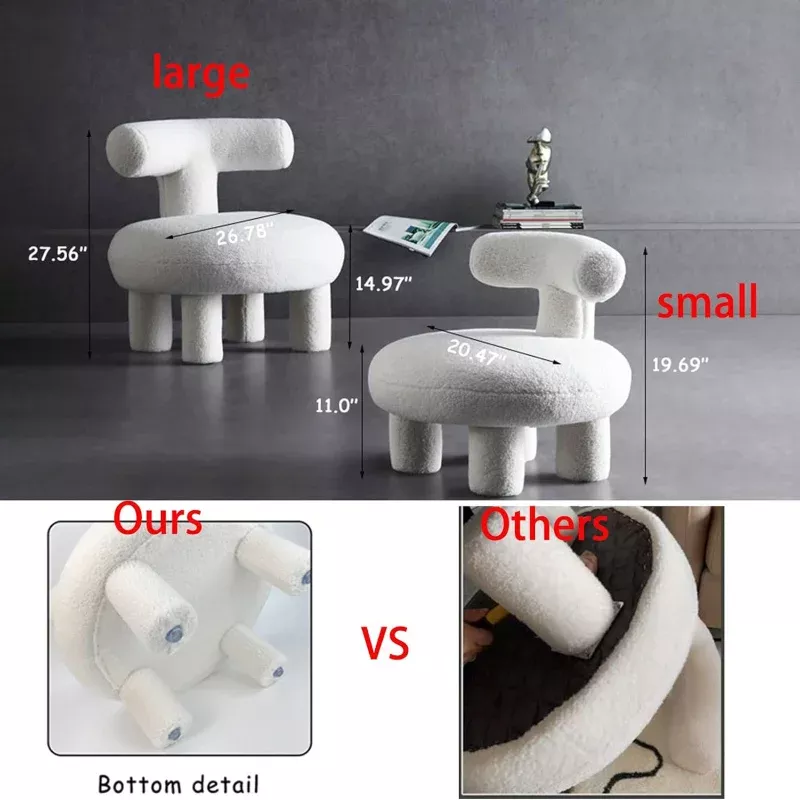 24.4″ Width Modern Sherpa Chair Upholstered Pouf Ottoman Fuzzy Sofa Footrest Stool for Living Room Bedroom, Pink