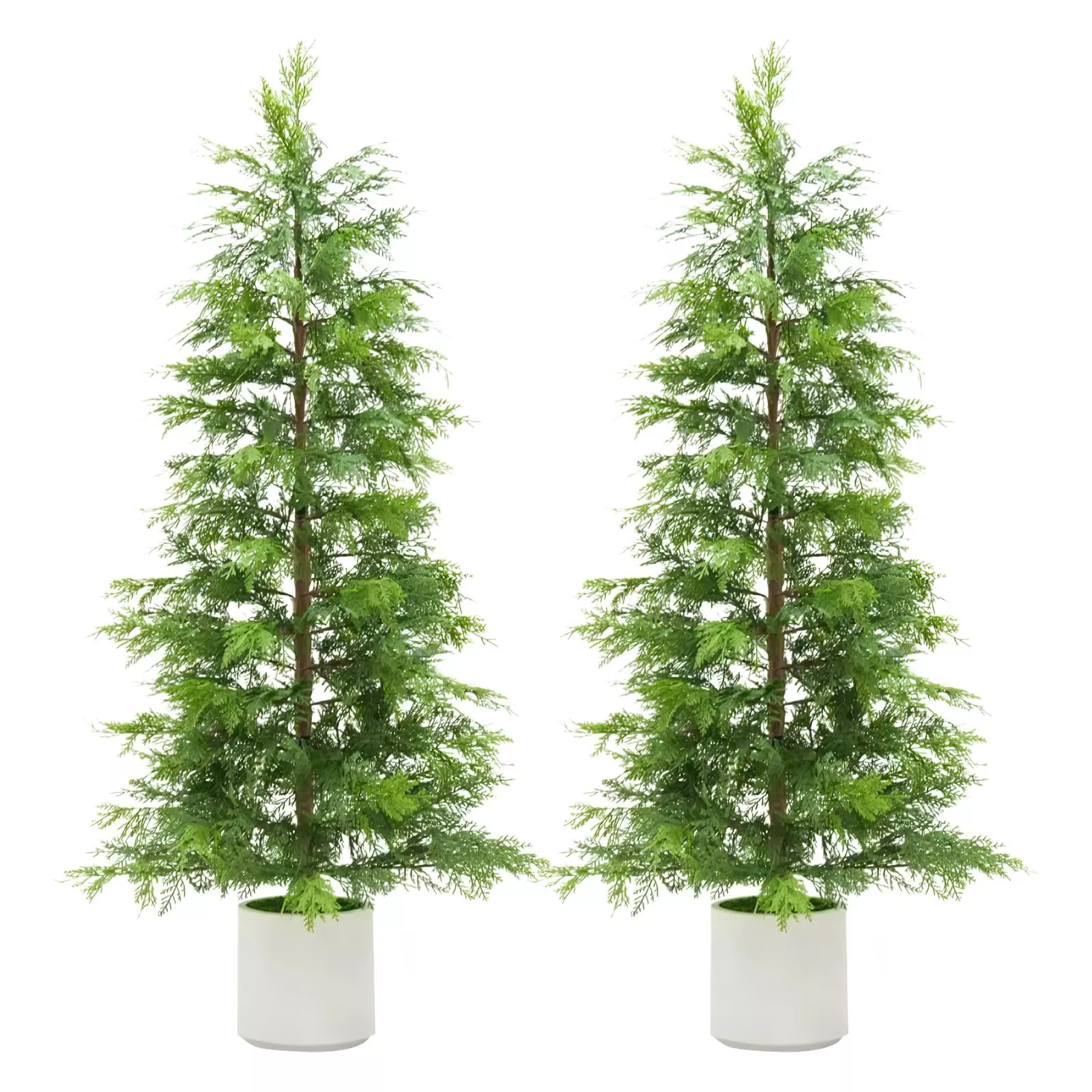 2Pcs 5Ft Artificial Cedar Topiary Trees with White Pot, Faux Plants, UV Resistant Fake Evergreen, Artificial Christmas Tree for Outdoor Indoor Door Garden Farmhouse Home Decoration