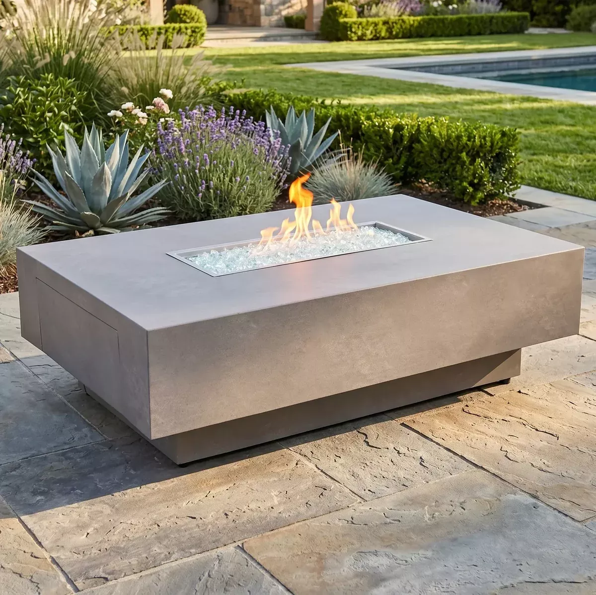36"x58" Faux Concrete Fire Table W/ Lid