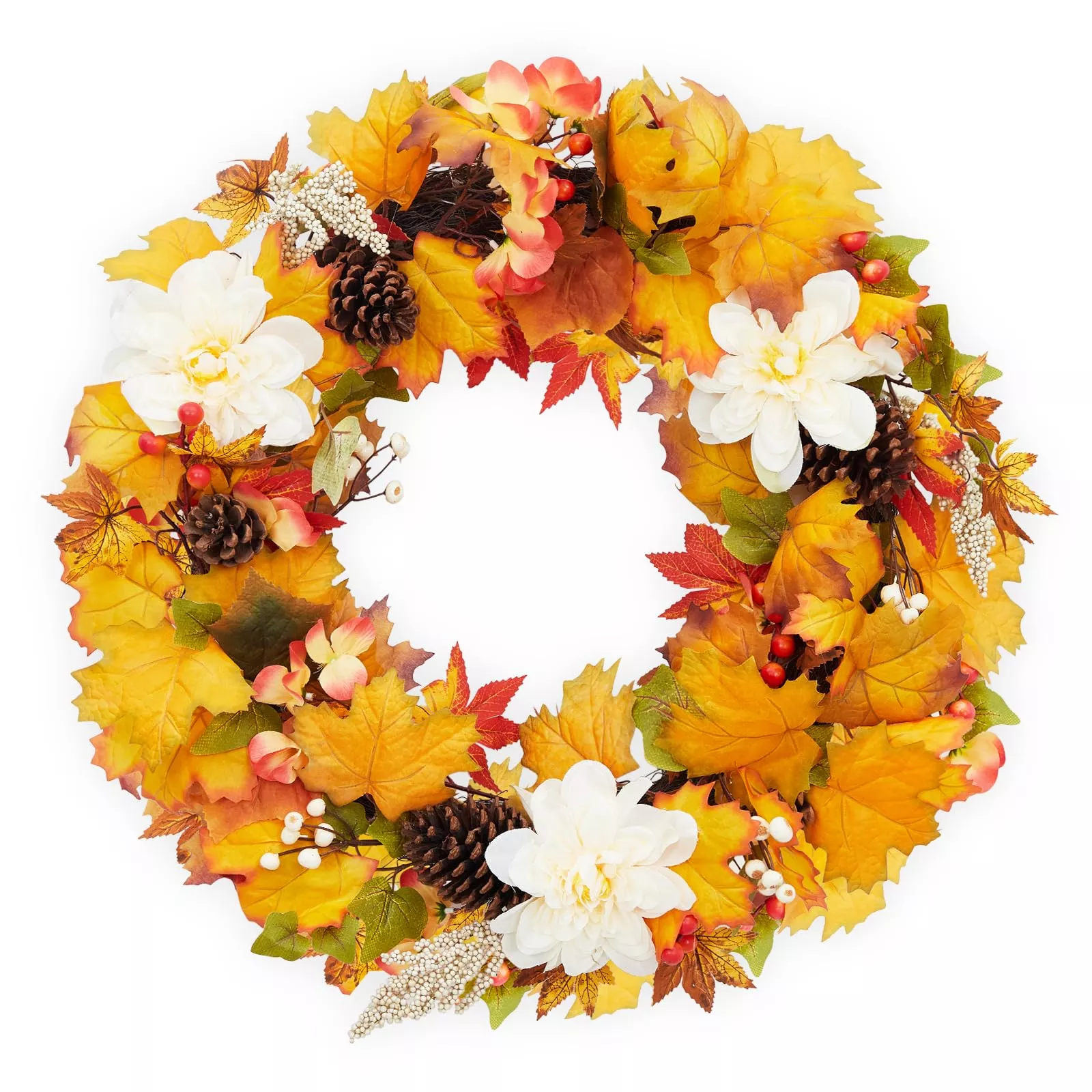 4Pack 24″ Fall Wreath – Artificial Maple Leaves & Berries – Durable Handmade PVC – Harvest Festival & Thanksgiving Decor – Front Door Indoor Outdoor
