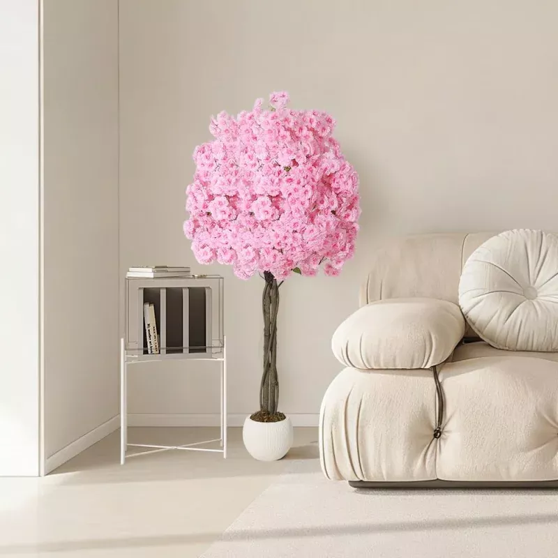 5Ft Artificial Cherry Blossom Tree Pink Silk Fake Tree Natural Trunk Indoor Outdoor Decor