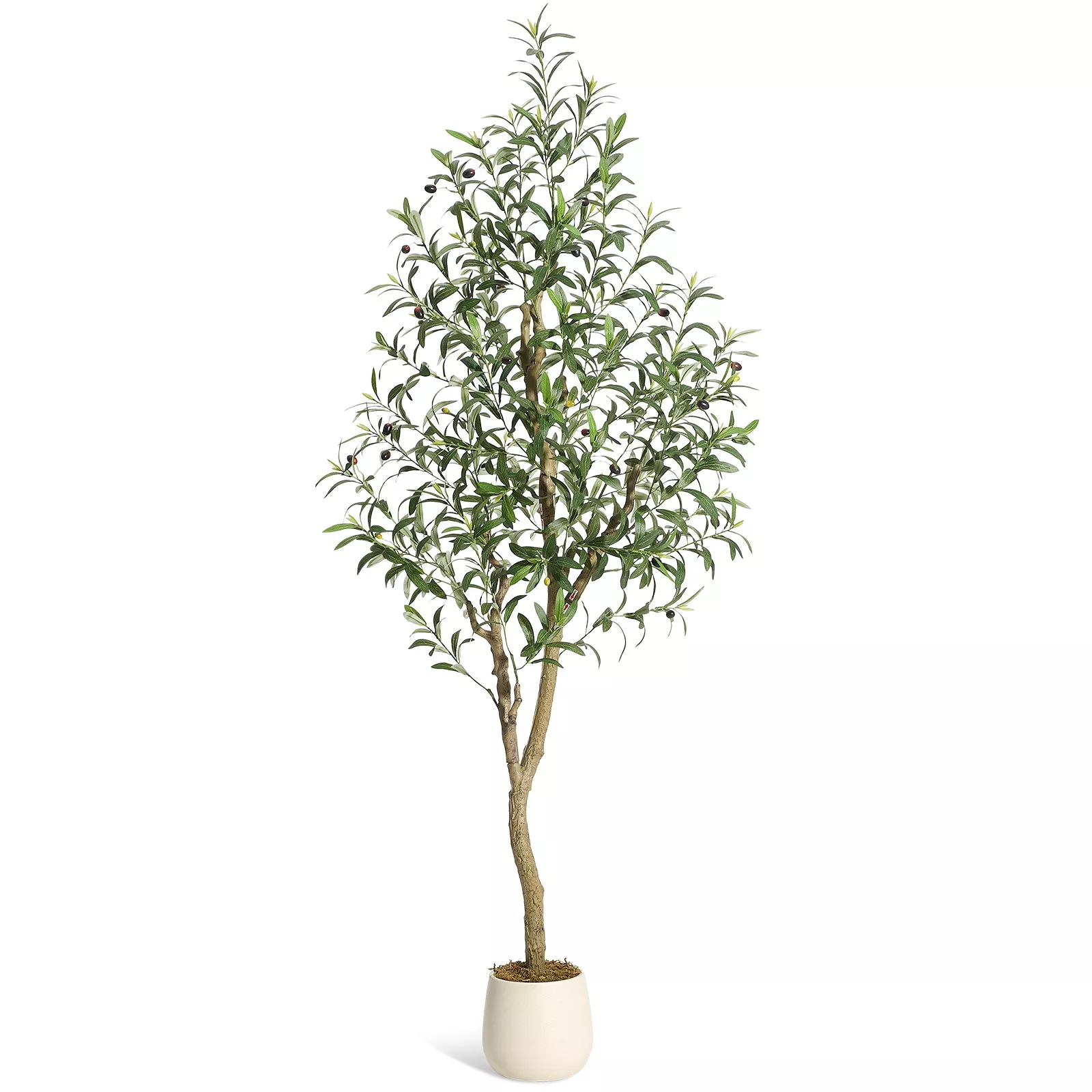 6ft Tall Olive Trees Artificial Indoor, Olive Tree Plants, Faux Olive Tree with Realistic Trunk, Leaves, Fruits, Flower Pot for Home Decor-2PCS