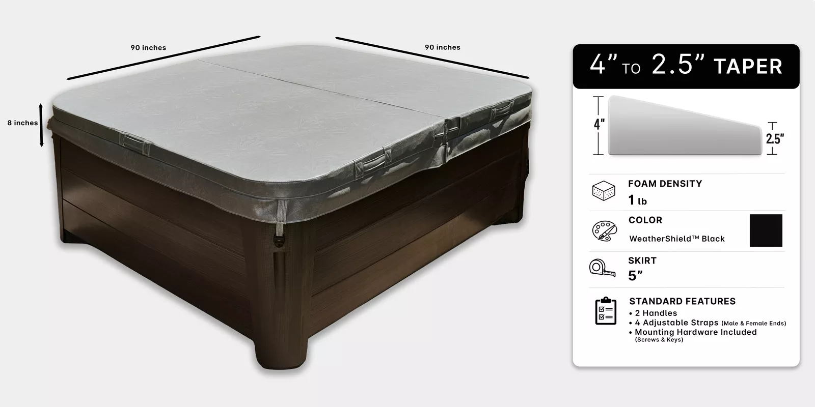 90" x 90", 8" Weathershield Cover - Black COVER-90908WSB