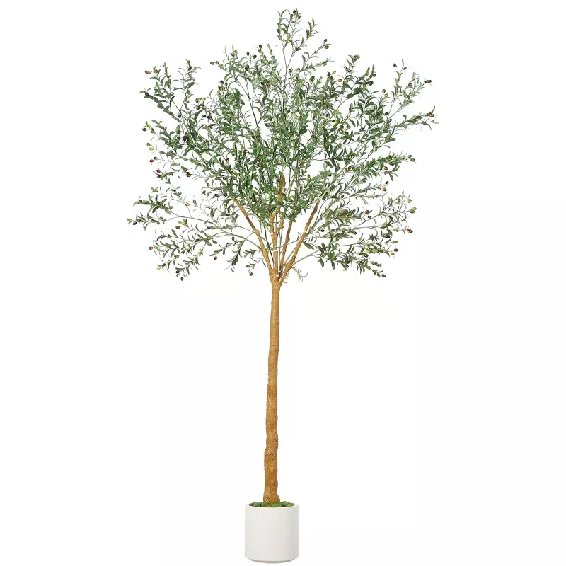 9ft Artificial Olive Tree Tall, Realistic Fake Tree with 1,180+ Lifelike Leaves & Fruits, PE+PVC Construction – Weighted Cement Planter for Indoor/Outdoor Use