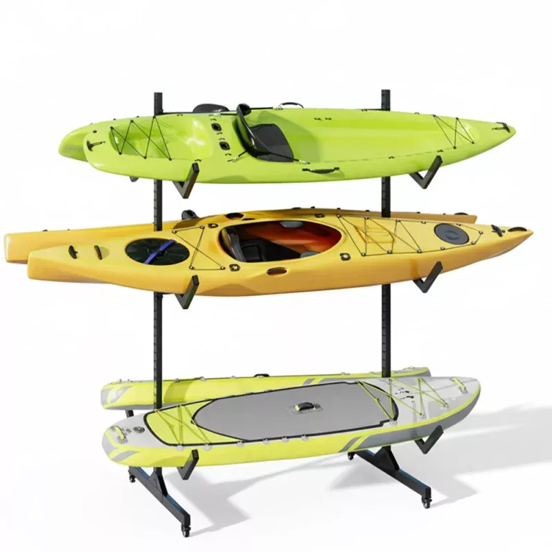 Adjustable Width 6-Kayak Storage Rack (51-67″) with Wheels – Heavy Duty 3-Tier Double-Sided Stand for Wide Kayaks, SUPs, Canoes & Surfboards (Up to 120 lbs)