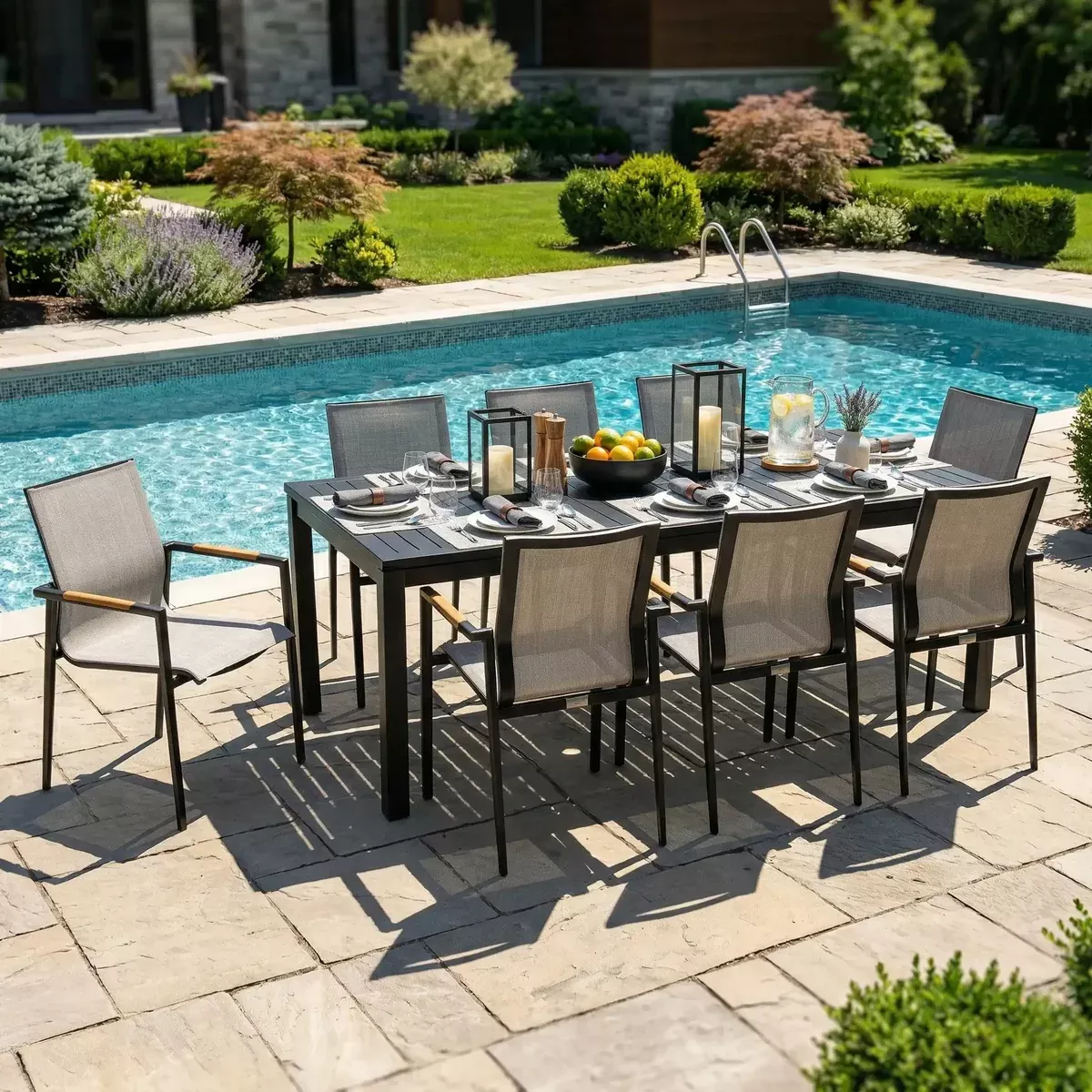 Capri 9 Piece Grey Sling Dining Group