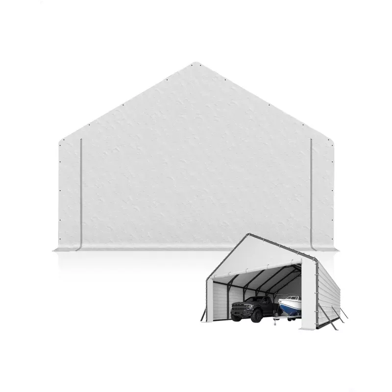 Carport Replacement Door Panel, 13 FT Wide 220 GSM Polyethylene Tarp with Zippered Door, 110 Roof Angle, UV-Resistant White End Panel for Metal Carports