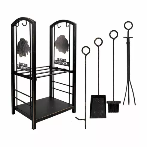 Chicago Blackhawks Fireplace Log Holder & Tool Set