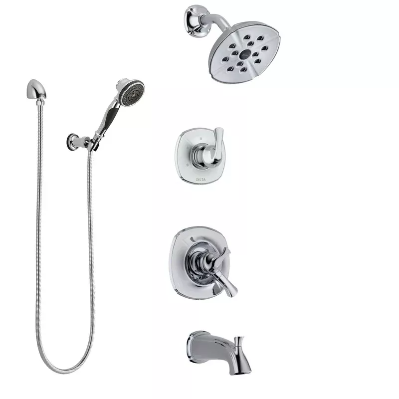 Delta Addison Chrome Finish Tub and Shower System with Dual Control Handle, 3-Setting Diverter, Showerhead, and 3 Body Sprays SS174921