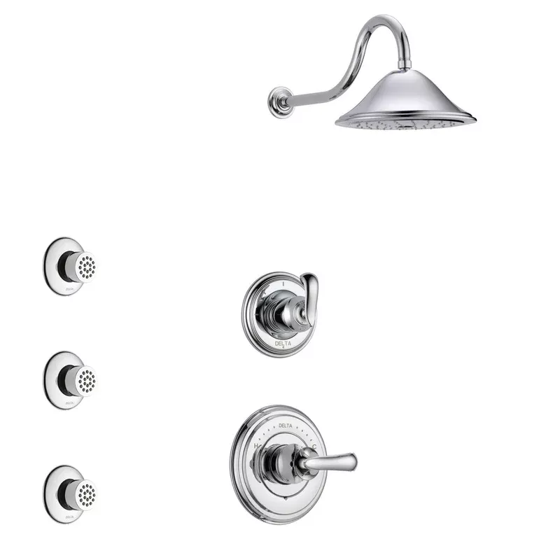 Delta Cassidy Chrome Finish Shower System with Control Handle, 3-Setting Diverter, Showerhead, and Hand Shower with Slidebar SS1429715