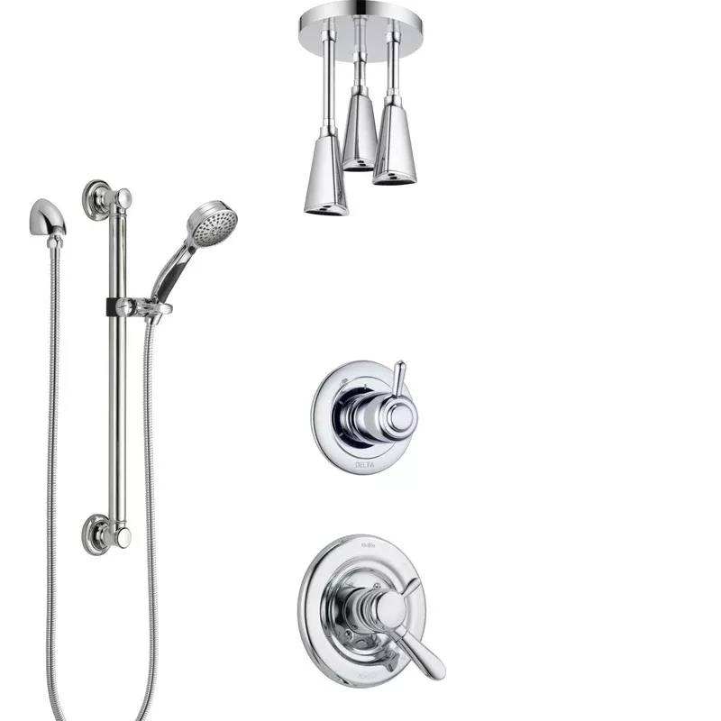 Delta Lahara Chrome Finish Shower System with Dual Control Handle, 3-Setting Diverter, Showerhead, and Hand Shower with Grab Bar SS172384
