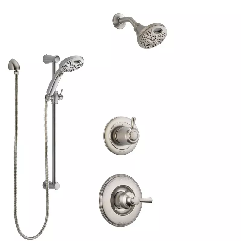 Delta Linden Stainless Steel Finish Shower System with Control Handle, 3-Setting Diverter, Showerhead, and Hand Shower with Slidebar SS14293SS4
