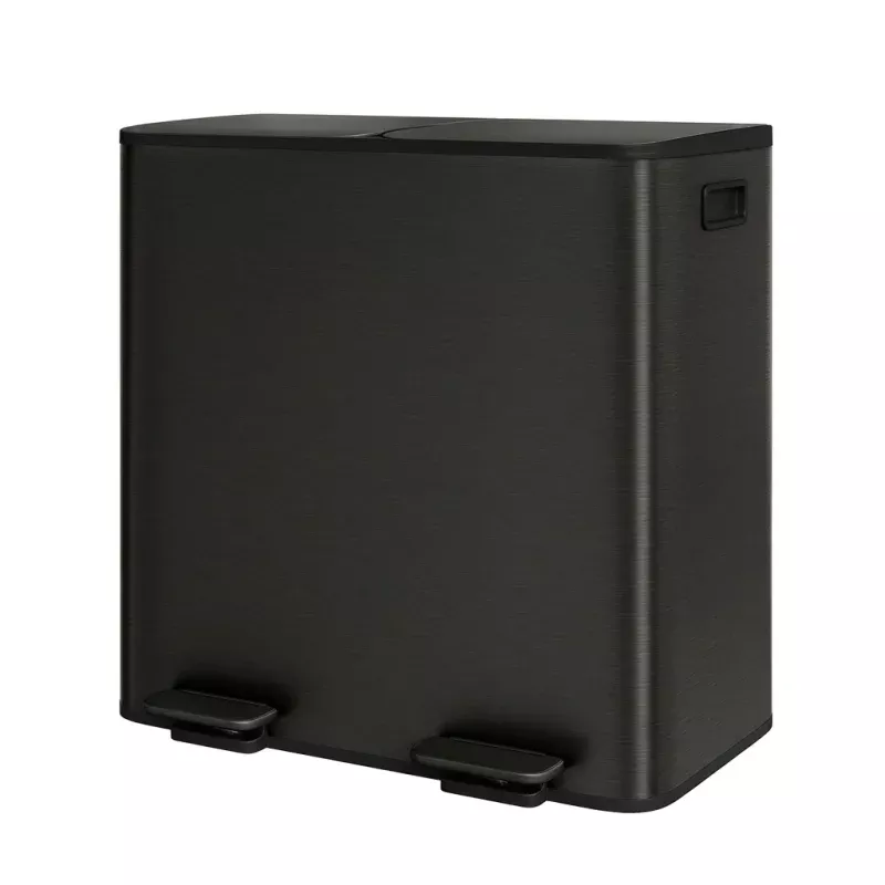 Double Kitchen Trash Can – 2 x 10.6 Gal (2 x 40L) Stainless Steel Trash Can with Soft-Close Lid & Recycle Bin Combo, Step-On Metal Garbage Cans with PP Inner Buckets & Liner Rim (Black)