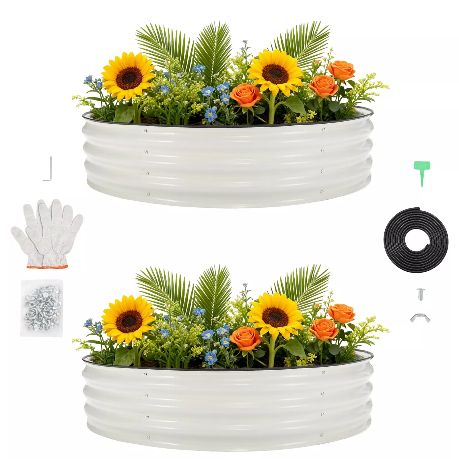 Durable Galvanized Metal Raised Garden Bed4x4x1Ft Oval Planter Box with Open Bottom for Vegetables, Flowers, Herbs & FruitsOutdoor Growing ContainerColor: White