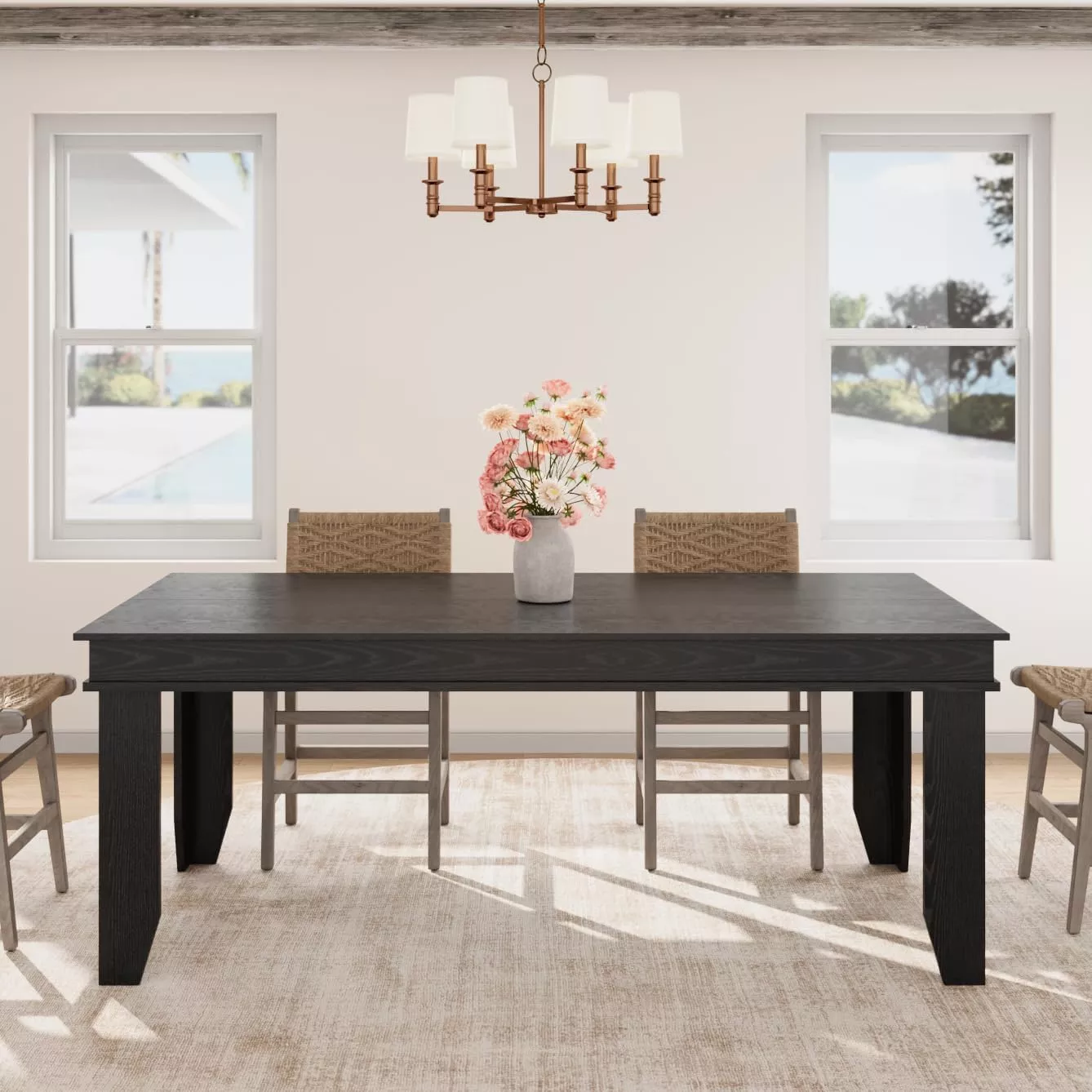 Farmhouse 71″ Wood Rectangular Dining Table with L-Shaped Legs Suitable for 6-8 People for Dining Room, Brown