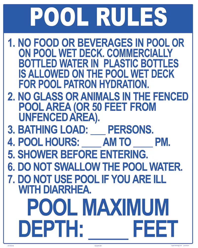 Florida Pool Rules for Diving Pools Sign – 24 x 30 Inches on Styrene Plastic (Customize or Leave Blank)