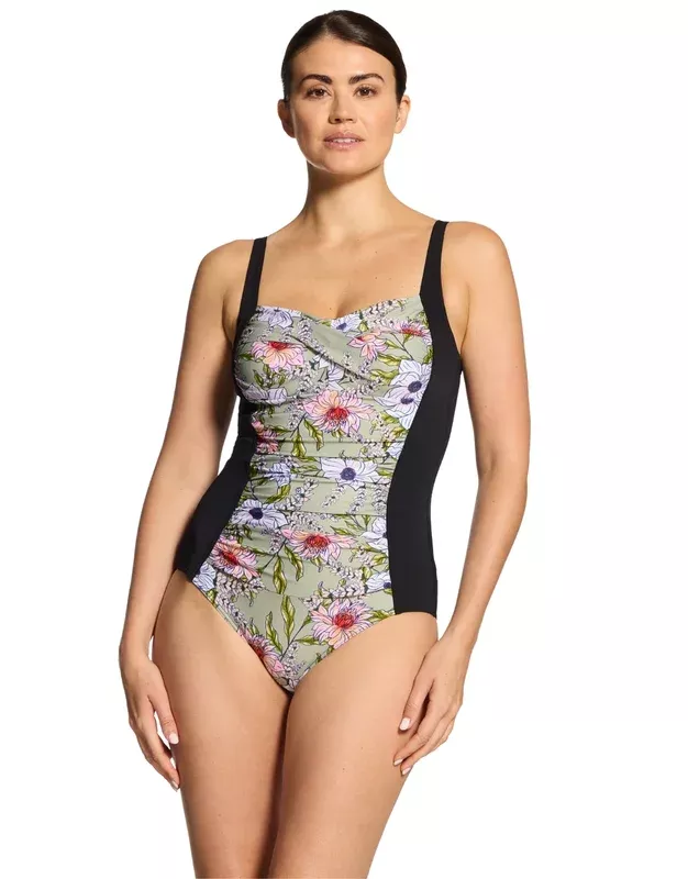Freesia Ruched Front Swimsuit – Black/Multi
