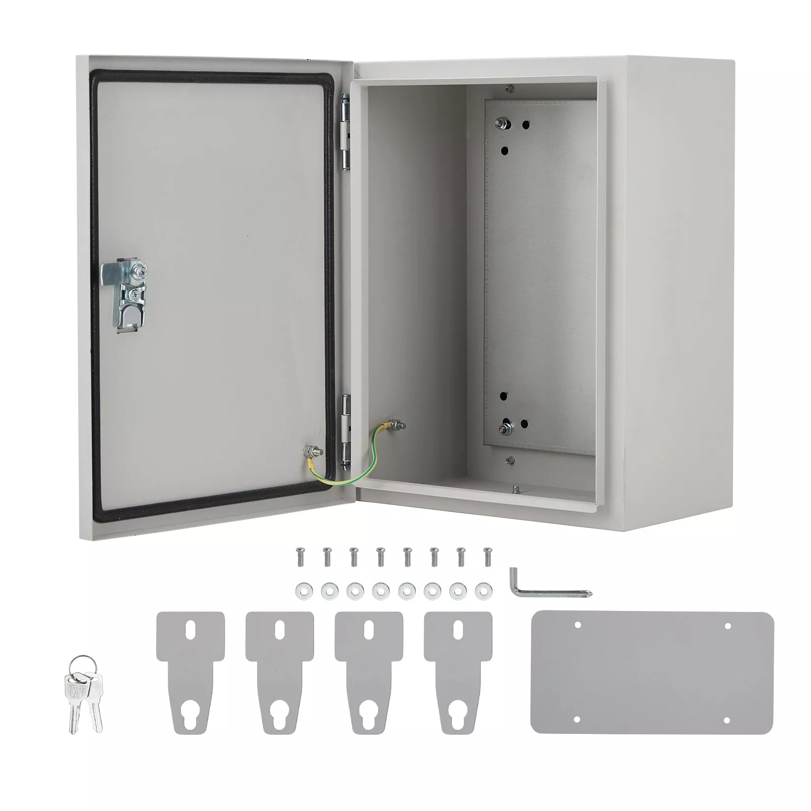 IP67 Carbon Steel Outdoor Electrical Junction BoxWaterproof, Dustproof, Lockable Wall-Mounted Enclosure (20″ x 12″ x 10″) with Mounting Plate & Keys for Indoor/Outdoor Use, Gray-white