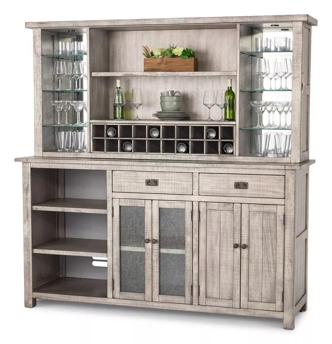 Kingston Buffet & Hutch Back Bar - Rustic Grey