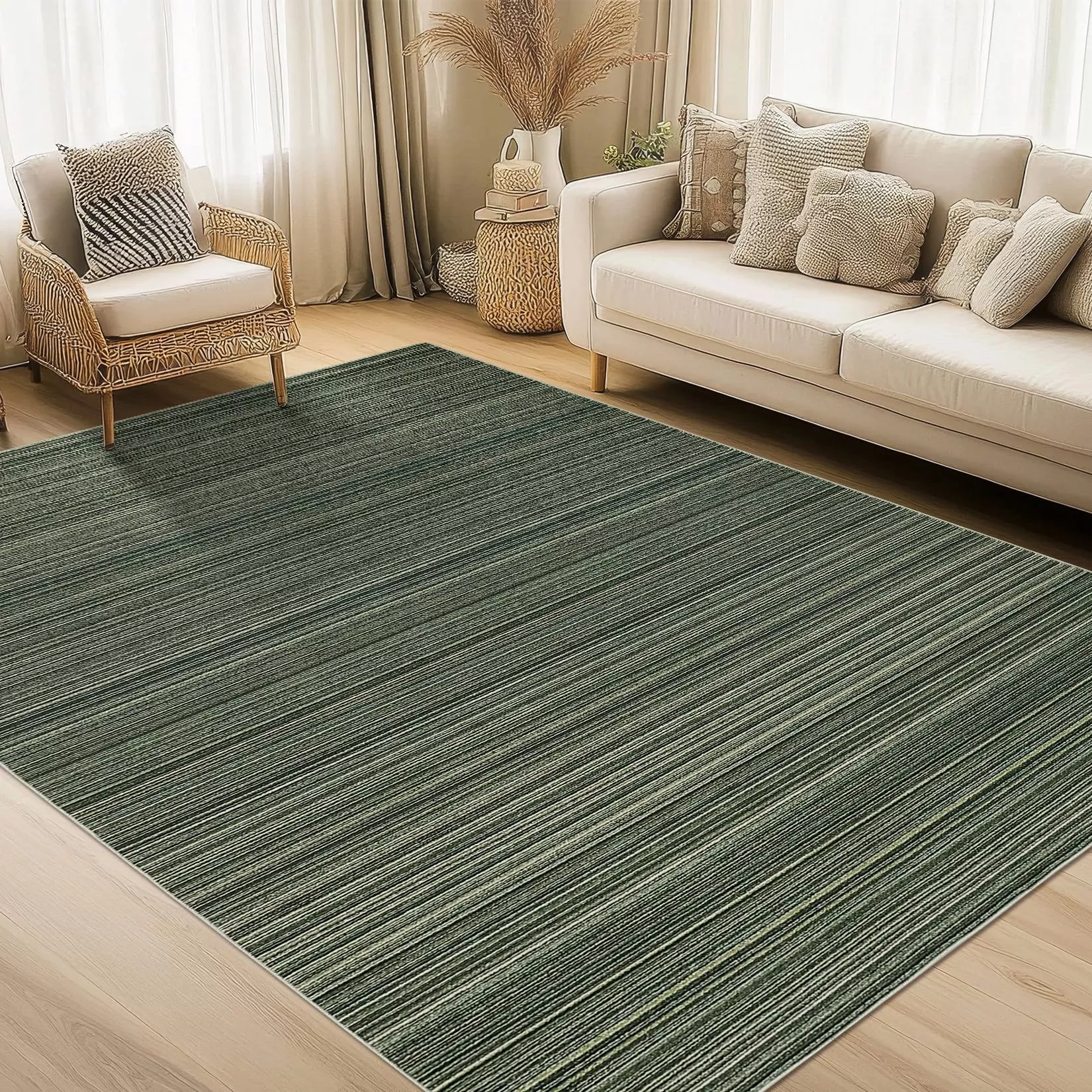 Large Area Rug 9×12 Modern Stripe Design Non-Slip Rubber Backing Polyester Soft Low Pile Foldable Washable Indoor Living Room Office