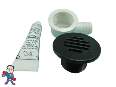 Lo-Profile Drain Assembly, 3/4" Barb, Black, 1-15/16" Face Width with Silicone Kit