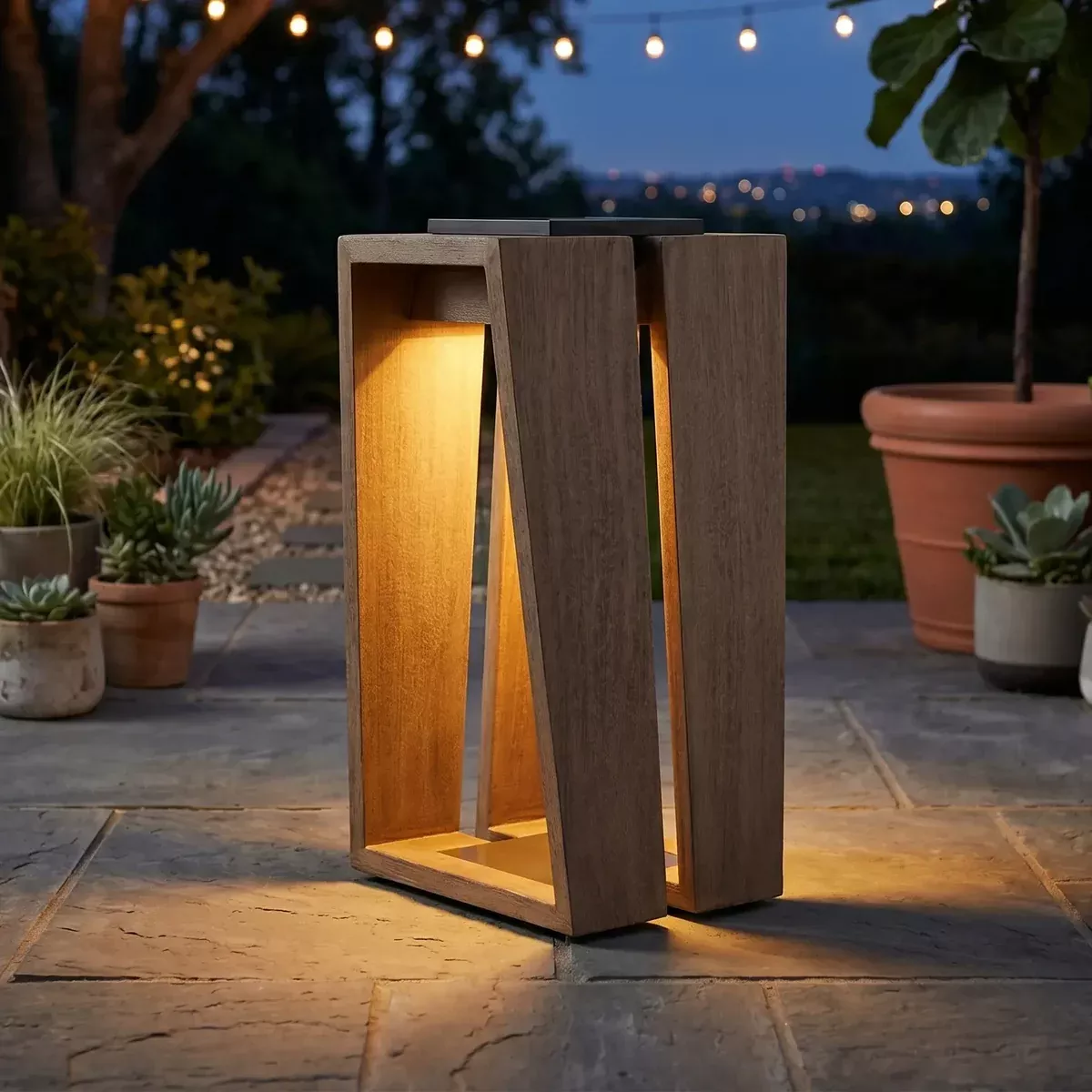 Loft15" Weathered Teak Solar Lantern