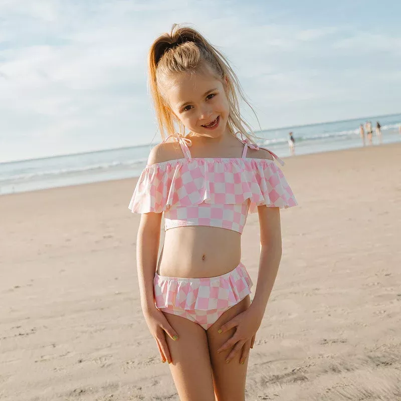 Mini Wave Two-Piece Set, Pink Check