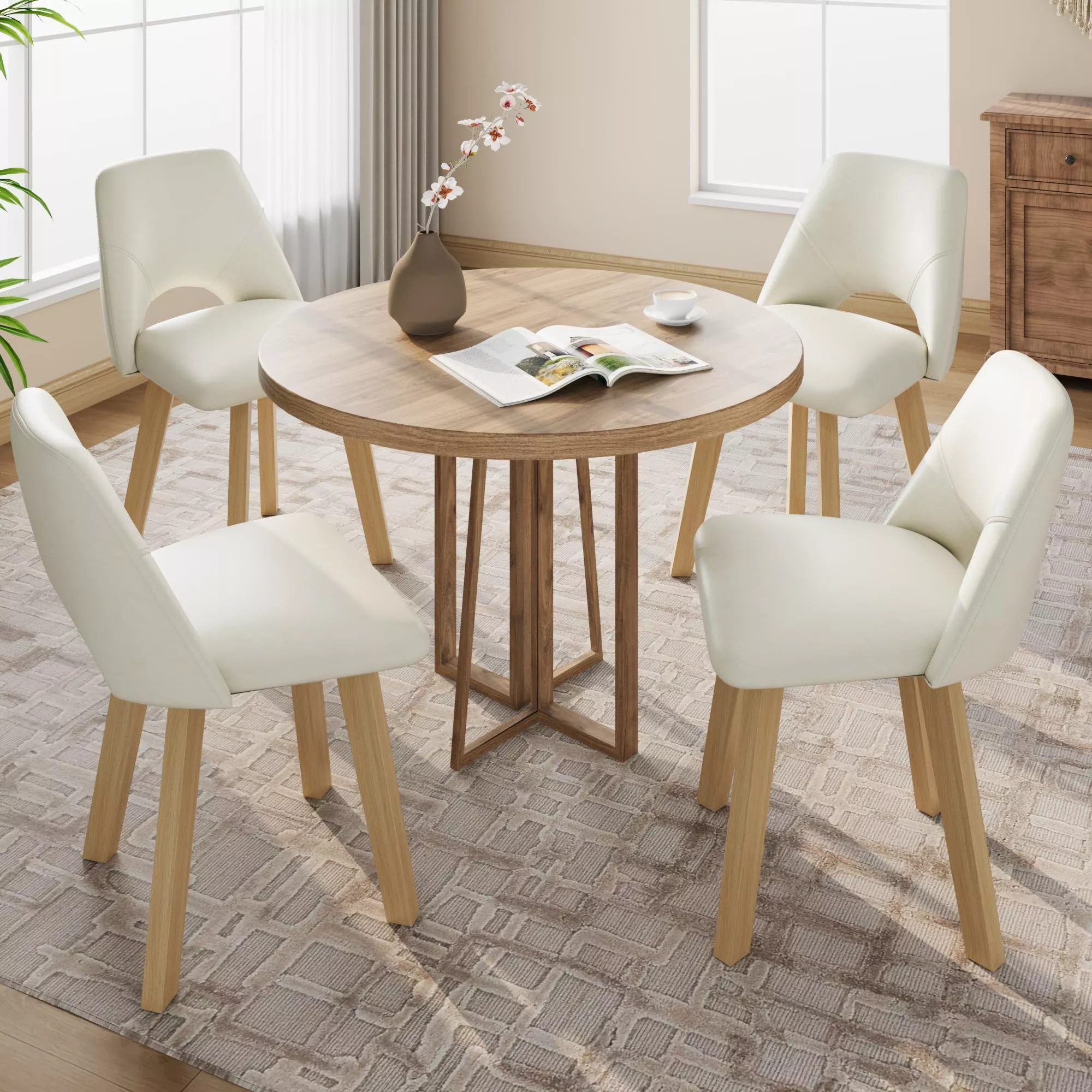 Modern PU Leather Dining Chair SetArmless Upholstered Side Chairs, Sturdy Wood Frame, Mark-Resistant Padded Seat, Ideal for Dining Room, Kitchen, PatioBeige4pcs