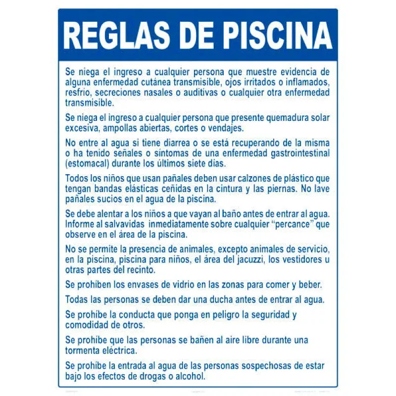 New Jersey Pool Rules Sign in Spanish – 18 x 24 Inches on Heavy-Duty Aluminum
