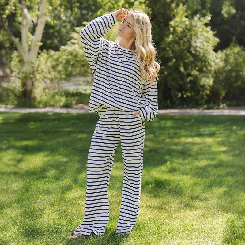 Oversized Jersey Crew, Royal Stripe