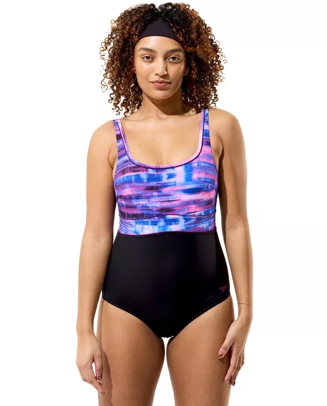 Shaping Print Contour Eclipse Swimsuit – Black/Purple