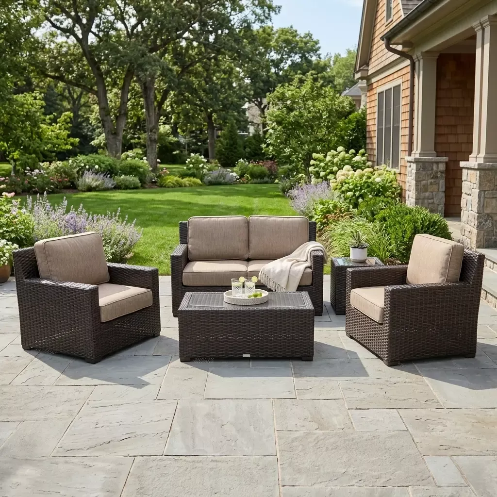 St. Kitts 5 Piece Loveseat Chat Group - Mirage Latte