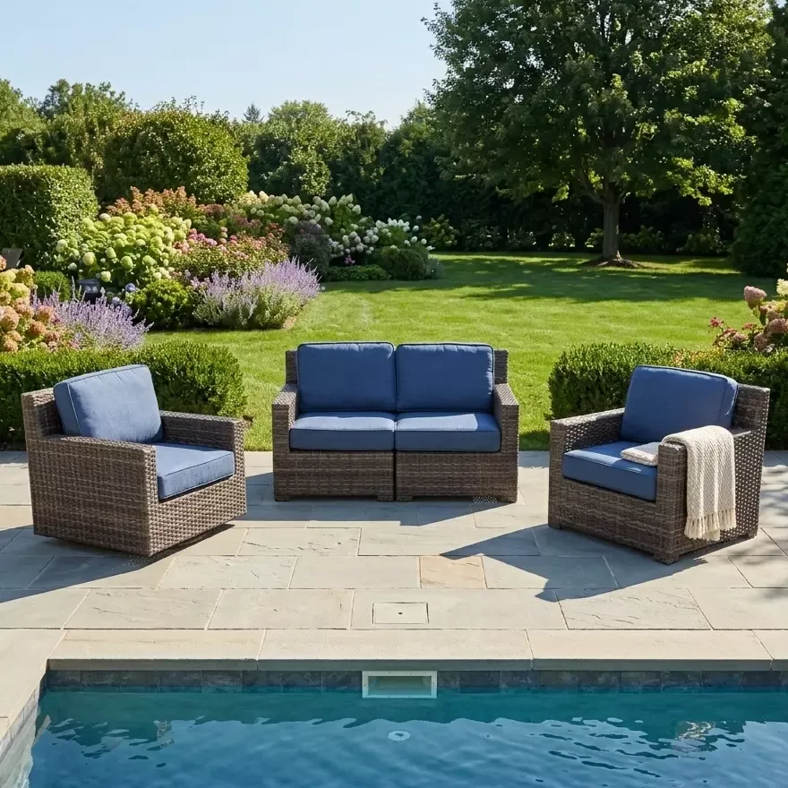 St. Kitts Grey 3 Piece Loveseat Group - Lifeguard Lapis Indigo