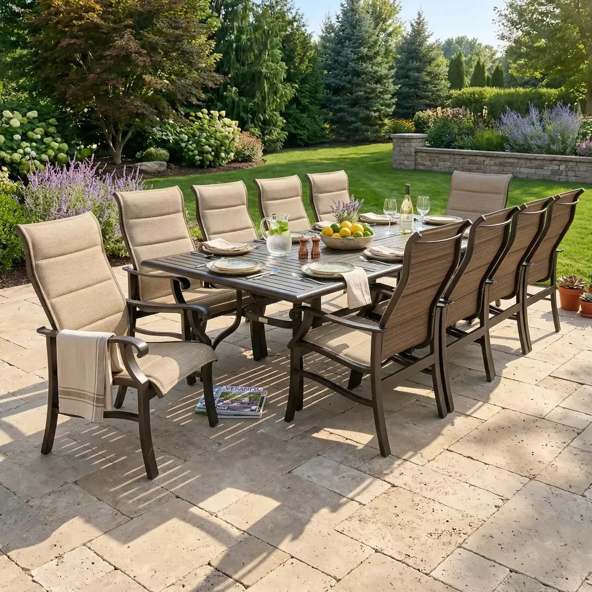 Stirling 11 Piece Padded Sling Dining Group W/ 44"x112" Rect. Table