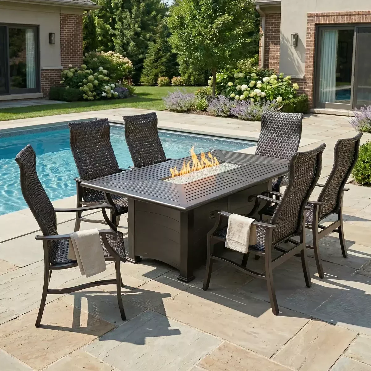Stirling 7 Piece Woven Firepit Dining Group