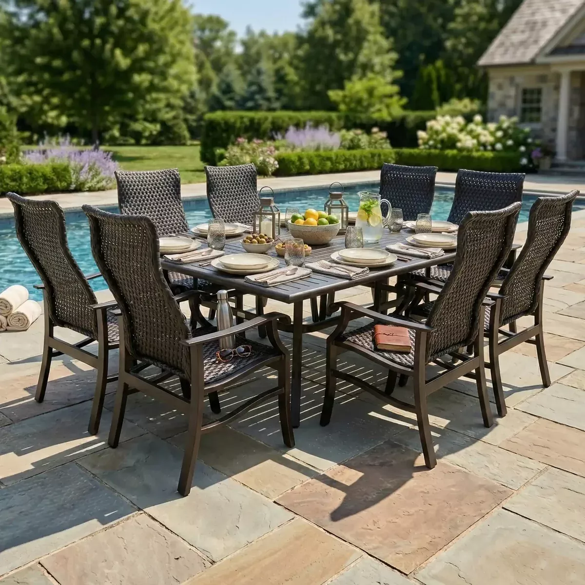 Stirling 9 Piece Woven Dining Group W/ 60"x84" Rect. Table