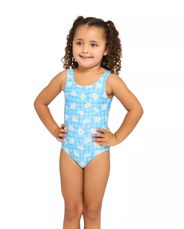 Tots Girls Daisy Check Scoopback Swimsuit – Blue
