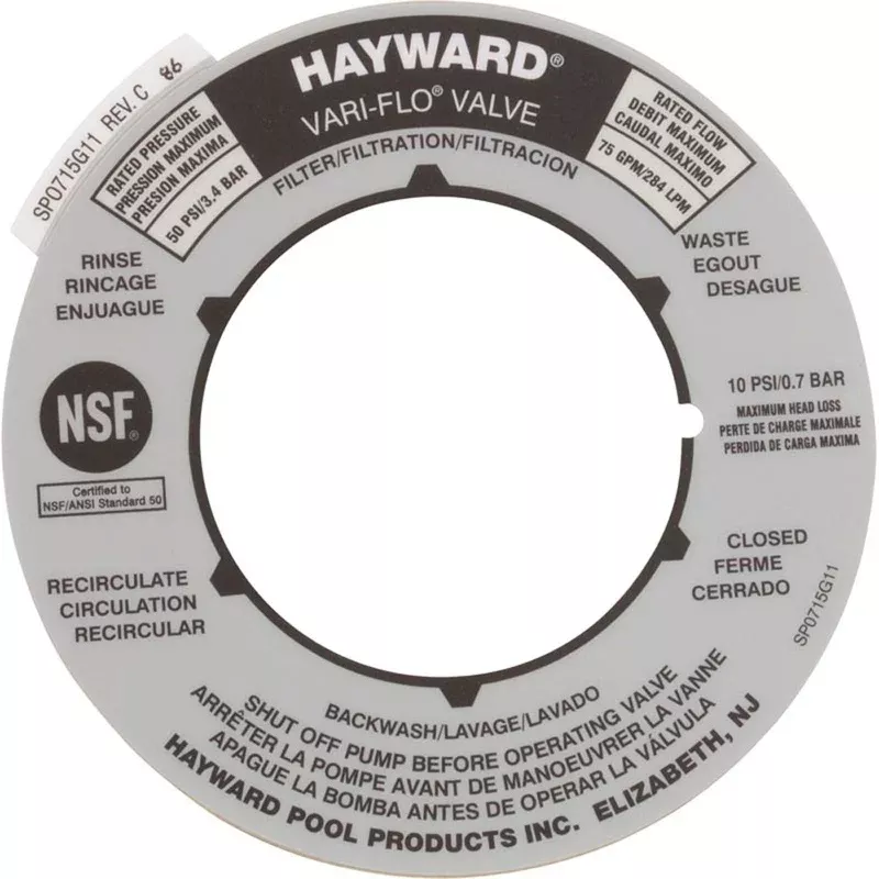 Valve Position Label, Hayward 2″ Vari-Flo Valves