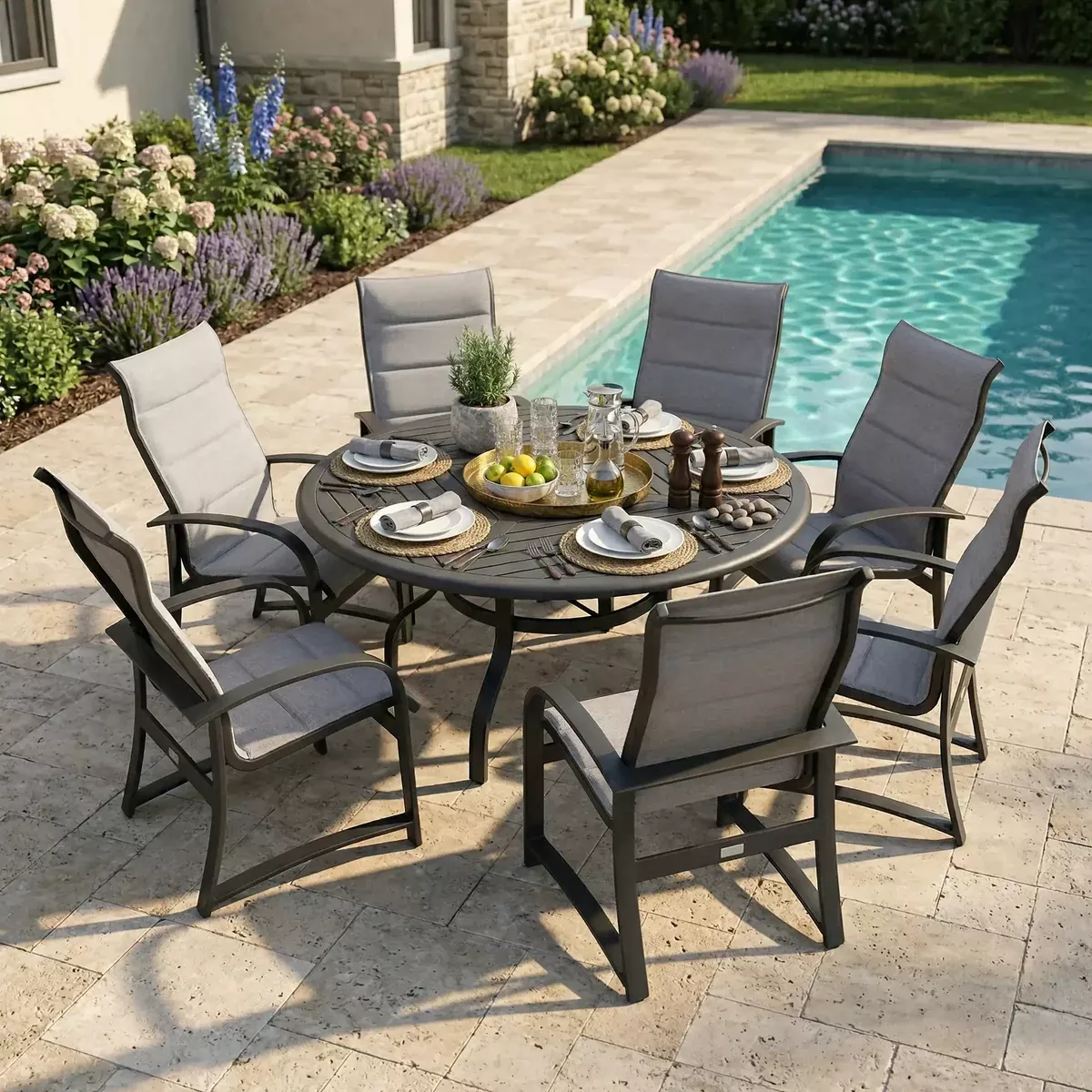 Wakefield 7 Piece Padded Sling Round Dining Group