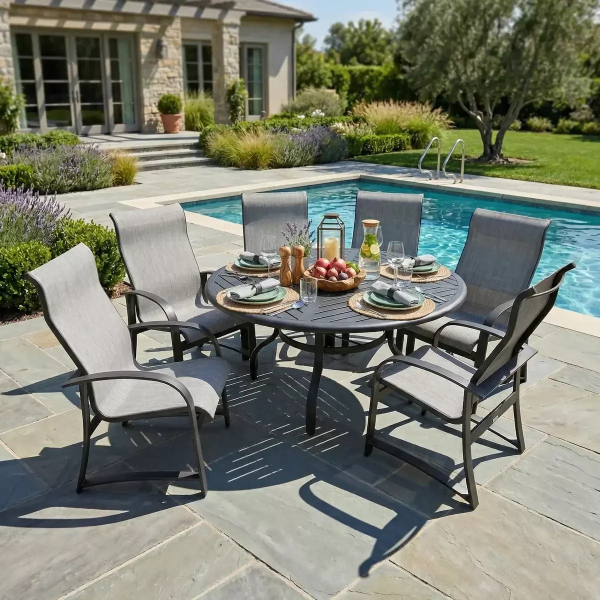 Wakefield 7 Piece Sling Round Dining Group