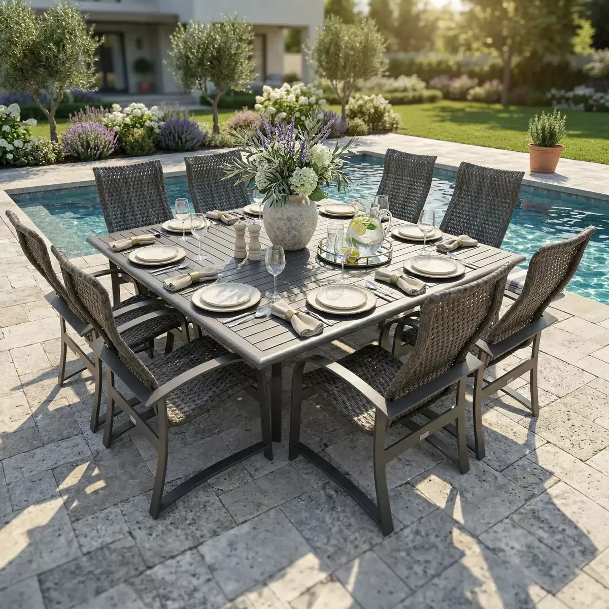 Wakefield 9 Piece Woven Square Dining Group