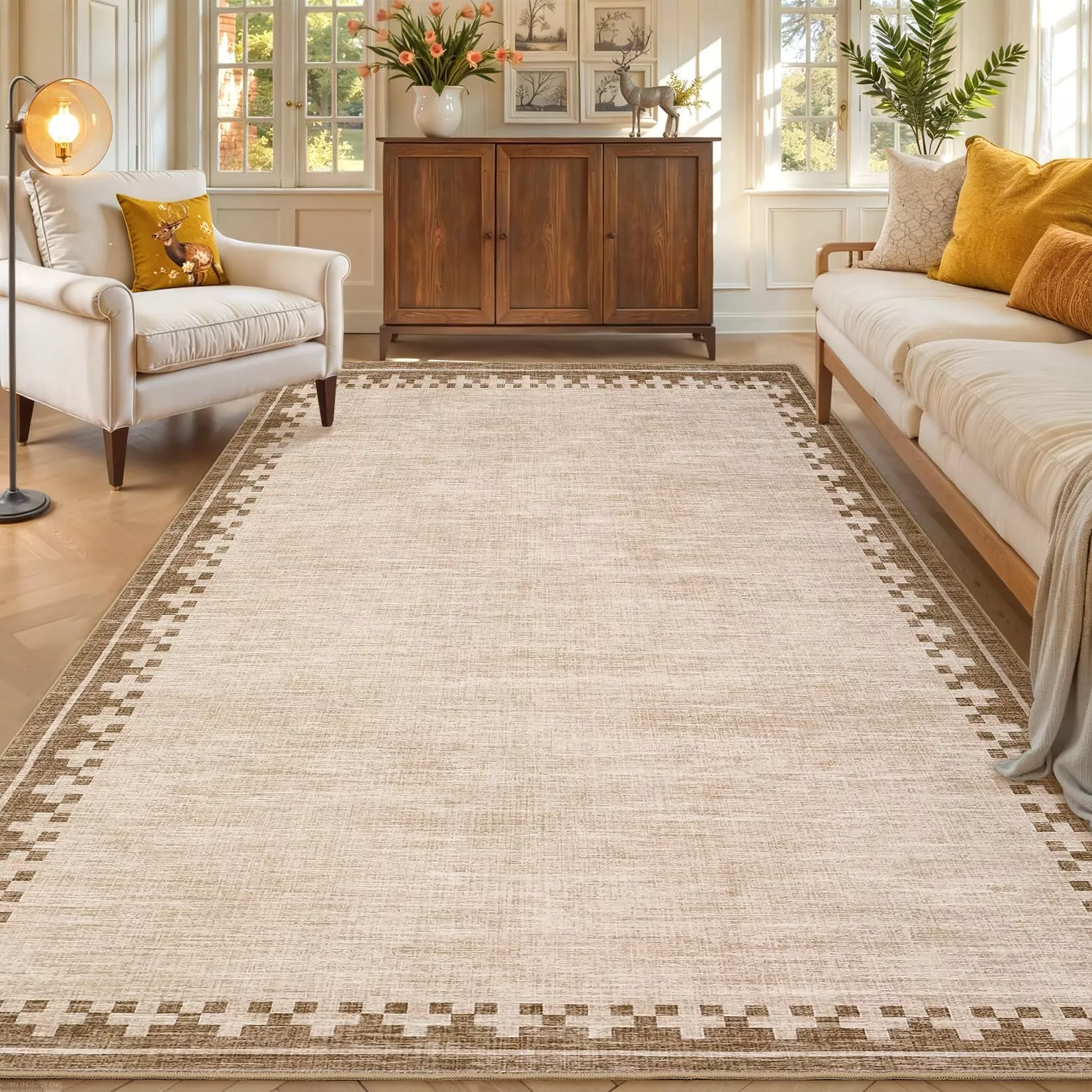 Washable Rug 5×7, Stain Resistant, Non-Shedding, Rubber Backing, Low Profile, Pet Friendly, Indoor Kitchen Hallway Carpet