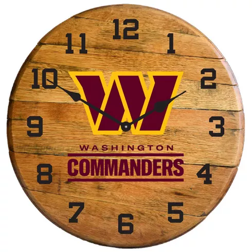 Washington Commanders 21" Oak Barrel Clock